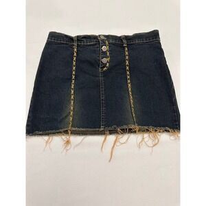 Rampage Dark Denim Mini Skirt Western Boho Grunge Frayed Hem Contrast Stitch 5